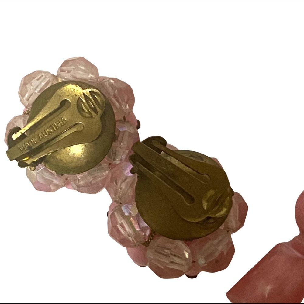 Sold/ 1950’s Double Strand Pink Beaded Necklace & Earring Set, Made in Austria - Picture 3 of 5